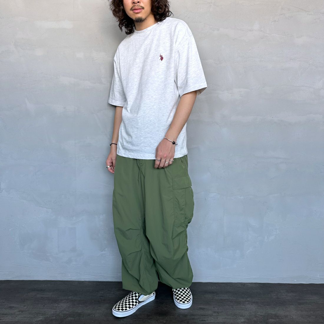 U.S.POLO ASSN. [ユーエスポロアッスン] 別注 ワンポイントロゴ刺繍 ショートスリーブTシャツ [PLM42216IN-JF] Aｸﾞﾚｰ &&モデル身長：173cm 着用サイズ：M&&