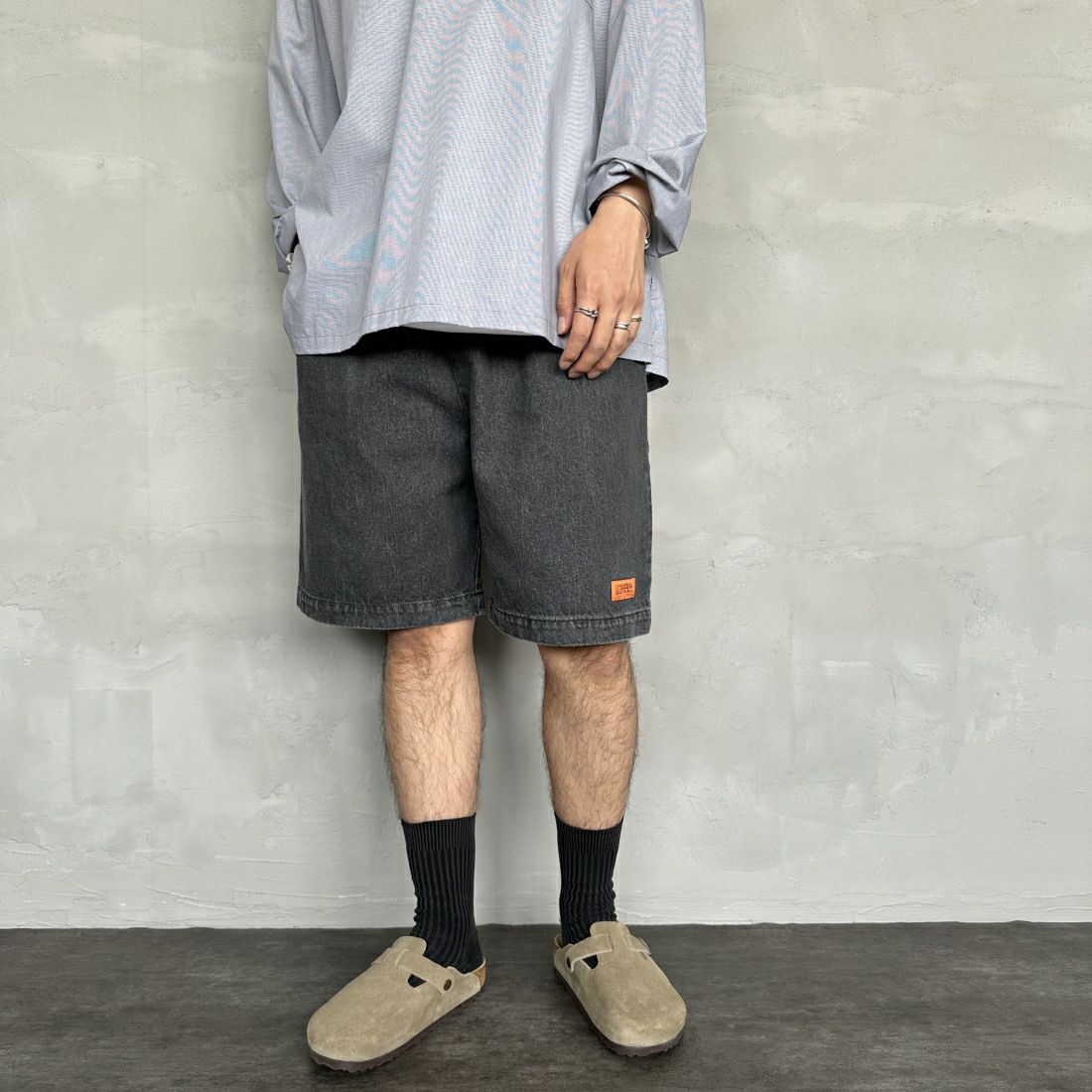 DENIM BLK&&モデル身長：173cm 着用サイズ：L&&