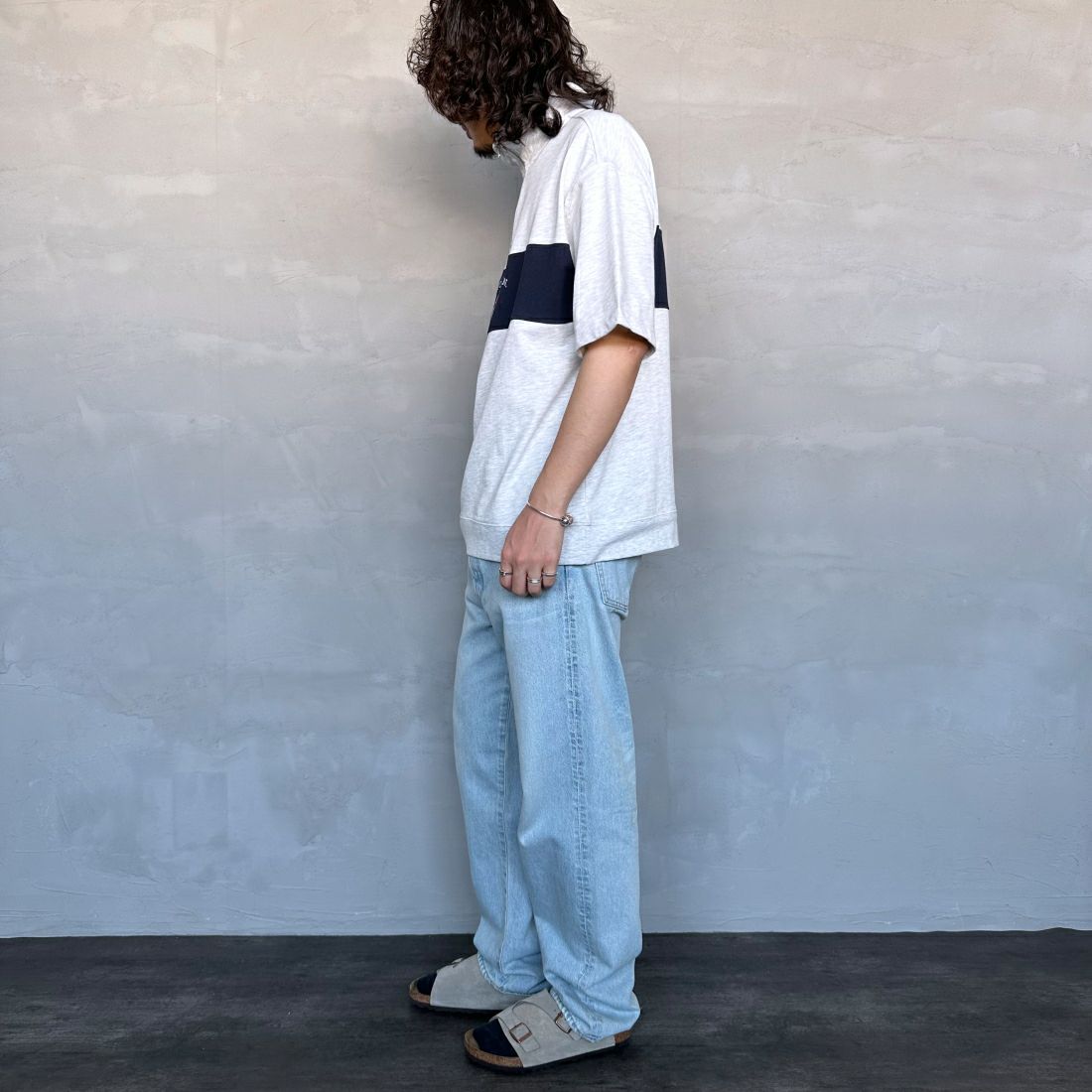 U.S.POLO ASSN. [ユーエスポロアッスン] 別注 ハーフジップ ショートスリーブTシャツ [PLM42217IN-JF] Aｸﾞﾚｰ &&モデル身長：173cm 着用サイズ：M&&