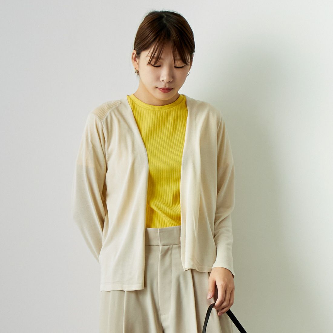 Jf Ready Made [ジェイエフレディメイド] クールビスコース ヨーク切替カーディガン [3124030] ｱｲﾎﾞﾘｰ &&モデル身長：167cm 着用サイズ：F&&