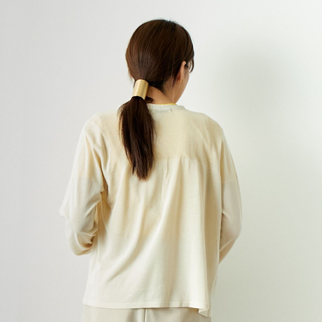 Jf Ready Made [ジェイエフレディメイド] クールビスコース ヨーク切替カーディガン [3124030] ｱｲﾎﾞﾘｰ &&モデル身長：167cm 着用サイズ：F&&
