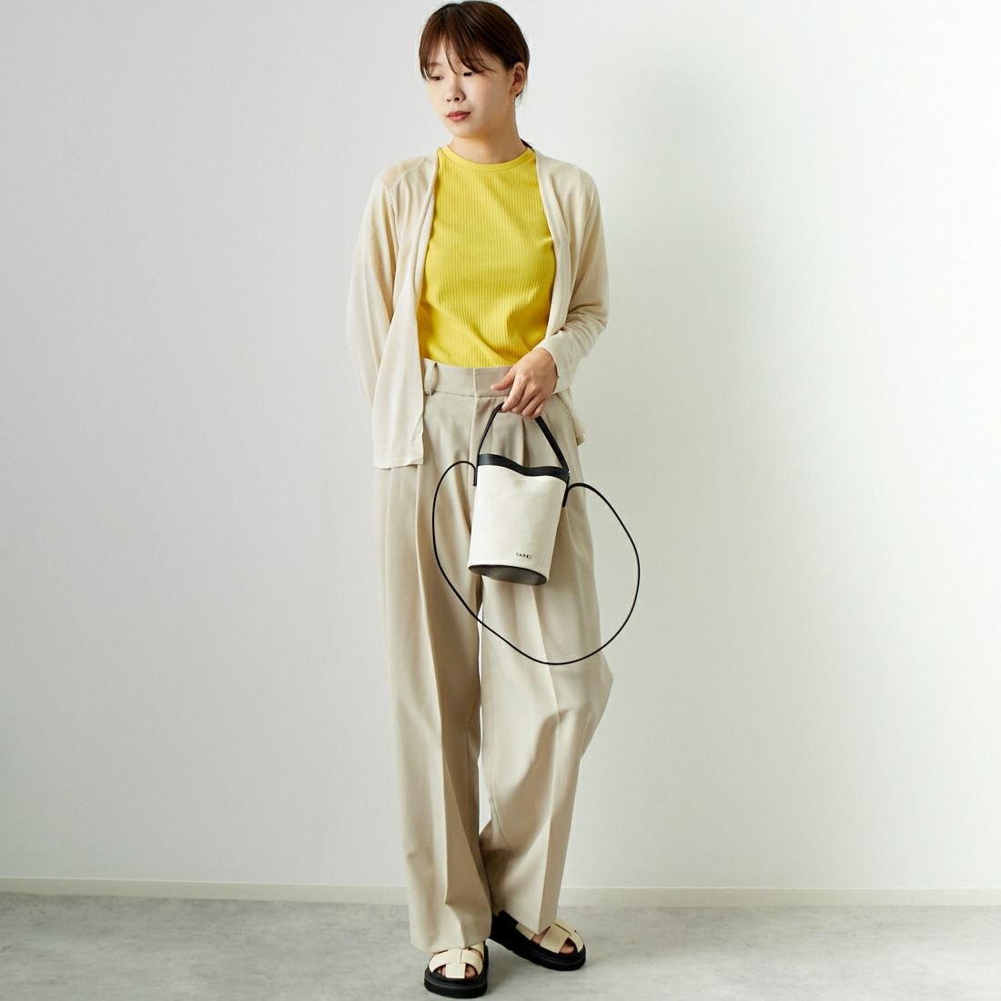 Jf Ready Made [ジェイエフレディメイド] クールビスコース ヨーク切替カーディガン [3124030] ｱｲﾎﾞﾘｰ &&モデル身長：167cm 着用サイズ：F&&