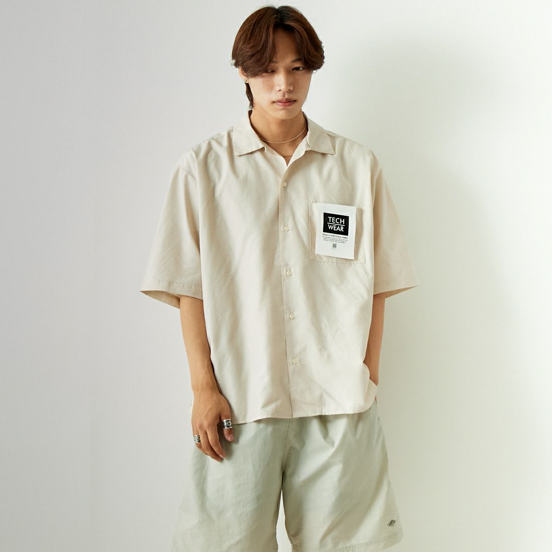Jeans Factory Clothes [ジーンズファクトリークローズ] テックリネンワイドレギュラーカラーシャツ [EPC-43100] 1 OFF &&モデル身長：179cm 着用サイズ：L&&
