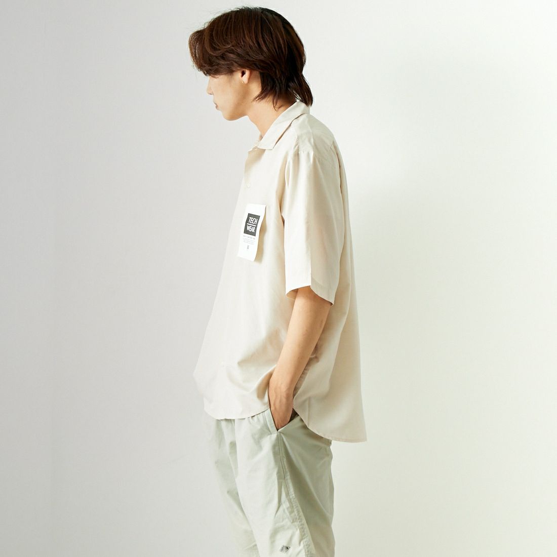 Jeans Factory Clothes [ジーンズファクトリークローズ] テックリネンワイドレギュラーカラーシャツ [EPC-43100] 1 OFF &&モデル身長：179cm 着用サイズ：L&&