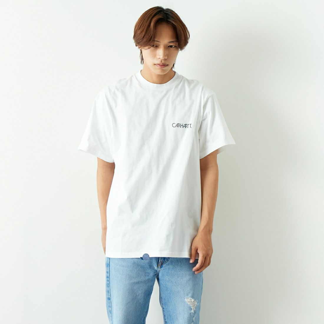 carhartt WIP [カーハートダブリューアイピー] ショートスリーブ ソイルTシャツ [I033260] WHITE &&モデル身長：179cm 着用サイズ：L&&