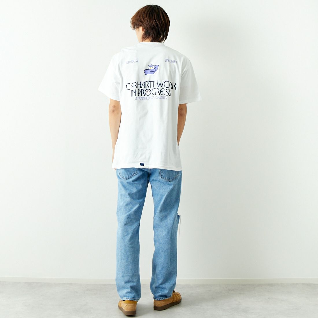 carhartt WIP [カーハートダブリューアイピー] ショートスリーブ ソイルTシャツ [I033260] WHITE &&モデル身長：179cm 着用サイズ：L&&