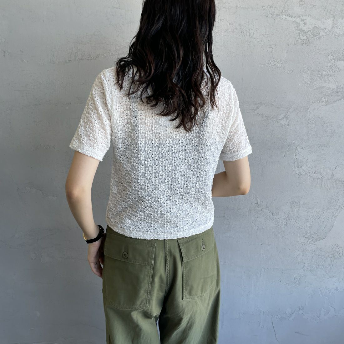 By/m [バイエム] 花柄ジャガードレースカットソー [24112101] 02 OFF &&モデル身長：160cm 着用サイズ：F&&