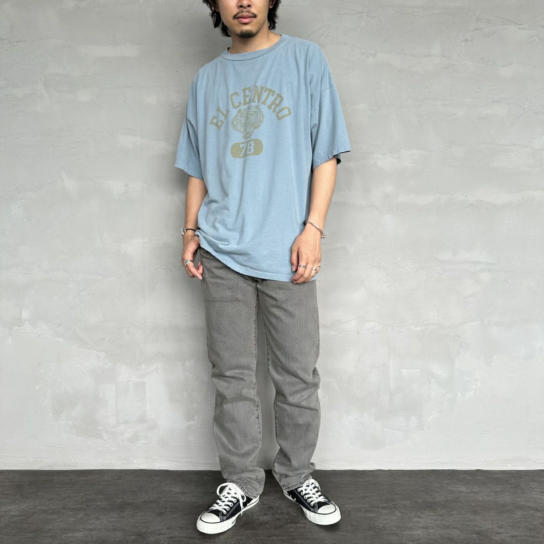 REMI RELIEF [レミレリーフ] 別注 ビッグプリントTシャツ ELCENTRO [RN26349331-JF] SAX &&モデル身長：173cm 着用サイズ：M&&
