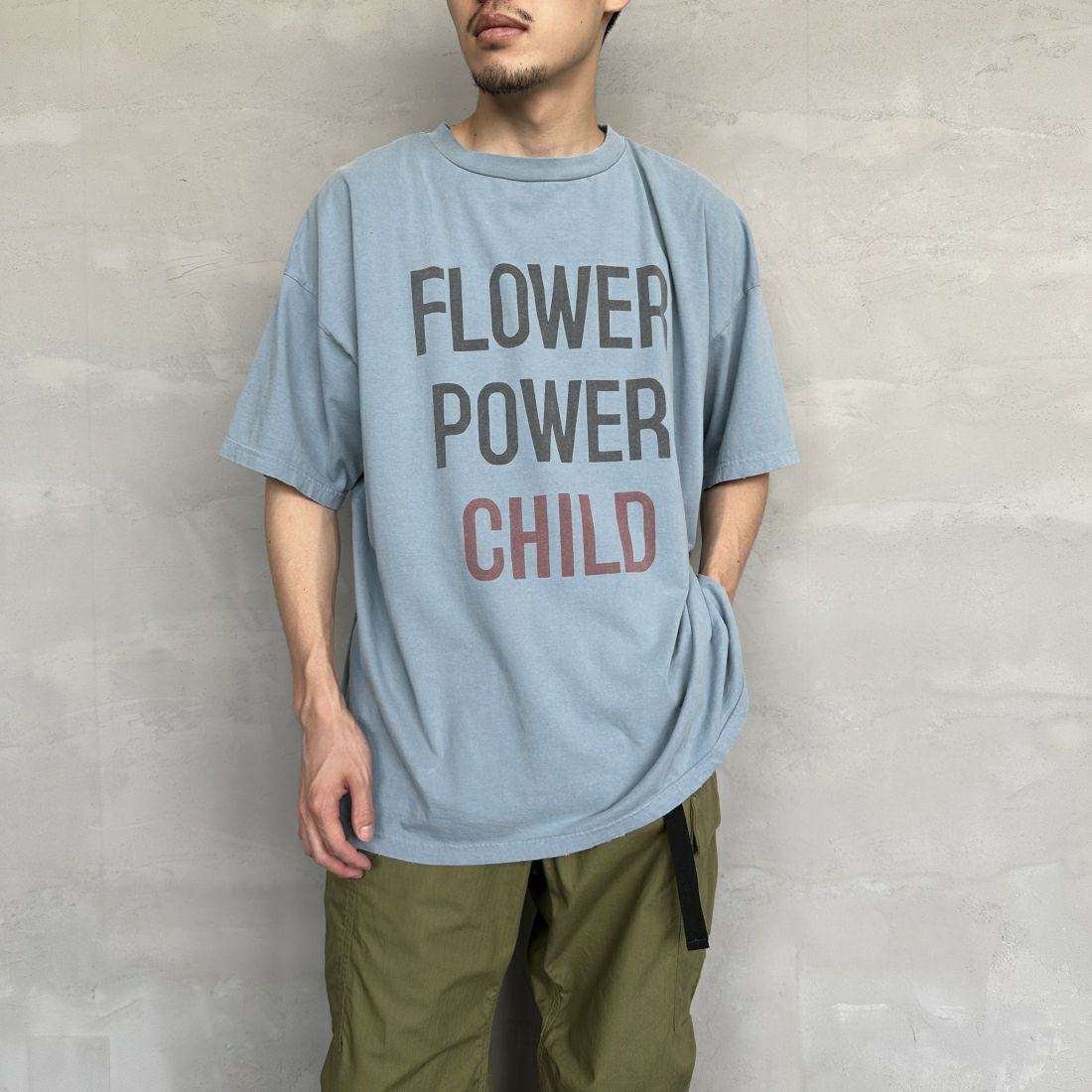 REMI RELIEF [レミレリーフ] 別注 ビッグプリントTシャツ Flower POWER CHILD [RN26349329-JF] M SAX