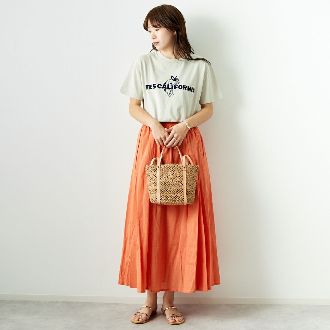 Jf Ready Made [ジェイエフレディメイド] コットンボイル パネルフレアスカート [4124151] ｵﾚﾝｼﾞ &&モデル身長：167cm 着用サイズ：F&&