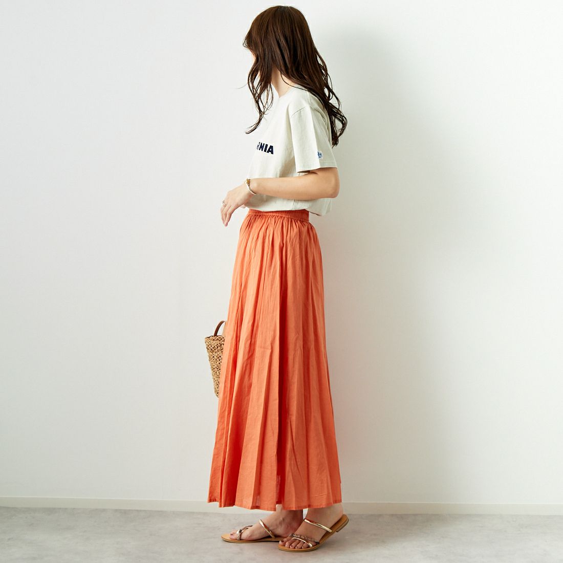 Jf Ready Made [ジェイエフレディメイド] コットンボイル パネルフレアスカート [4124151] ｵﾚﾝｼﾞ &&モデル身長：167cm 着用サイズ：F&&