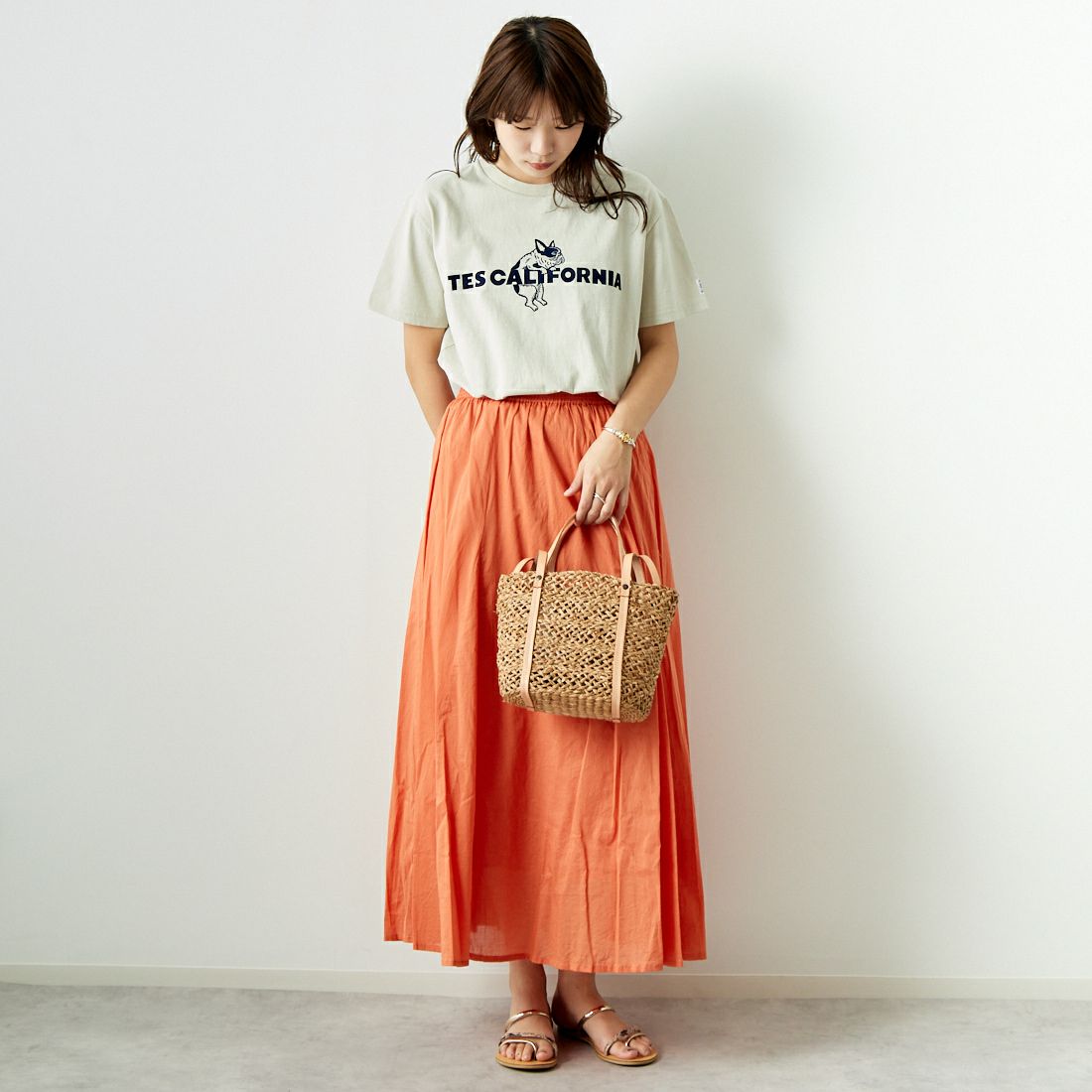 Jf Ready Made [ジェイエフレディメイド] コットンボイル パネルフレアスカート [4124151] ｵﾚﾝｼﾞ &&モデル身長：167cm 着用サイズ：F&&