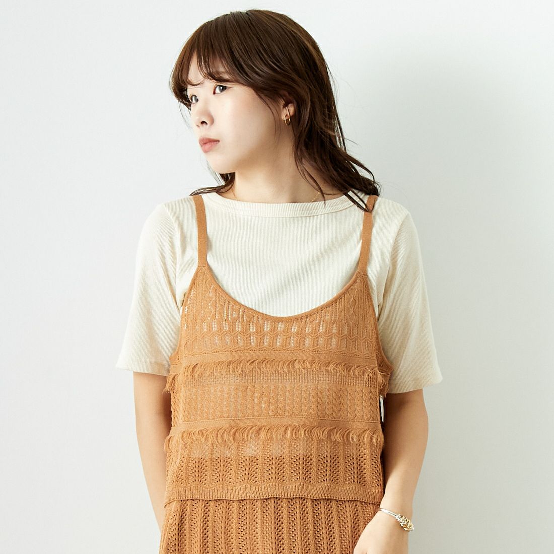 Jeans Factory Clothes [ジーンズファクトリークローズ] メッシュフリンジビスチェ [11242810] ﾓｶ &&モデル身長：167cm 着用サイズ：F&&