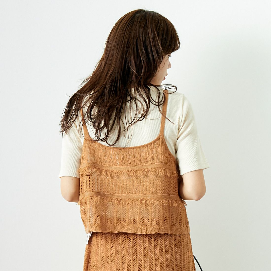 Jeans Factory Clothes [ジーンズファクトリークローズ] メッシュフリンジビスチェ [11242810] ﾓｶ &&モデル身長：167cm 着用サイズ：F&&