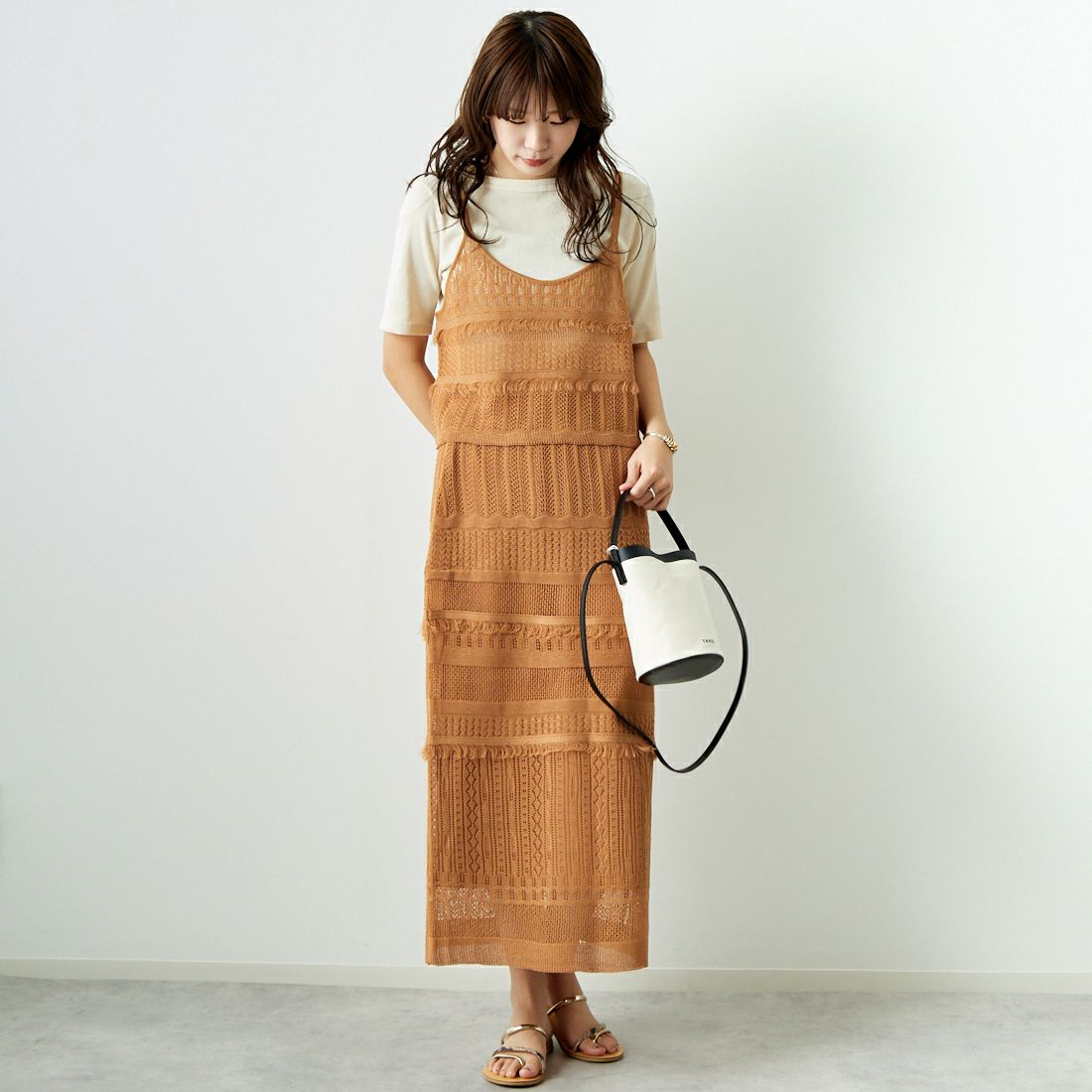 Jeans Factory Clothes [ジーンズファクトリークローズ] メッシュフリンジビスチェ [11242810] ﾓｶ &&モデル身長：167cm 着用サイズ：F&&