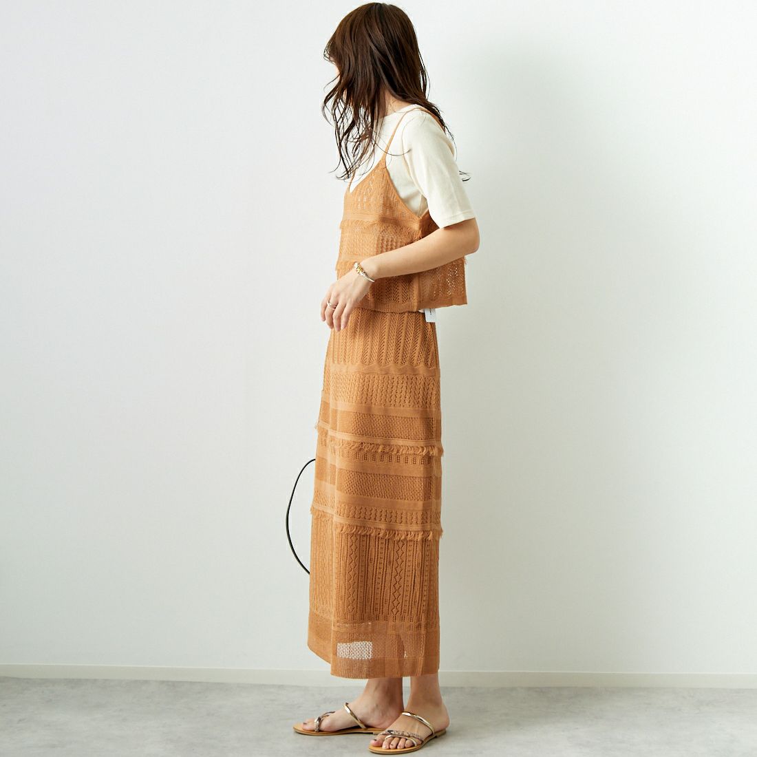 Jeans Factory Clothes [ジーンズファクトリークローズ] メッシュフリンジビスチェ [11242810] ﾓｶ &&モデル身長：167cm 着用サイズ：F&&