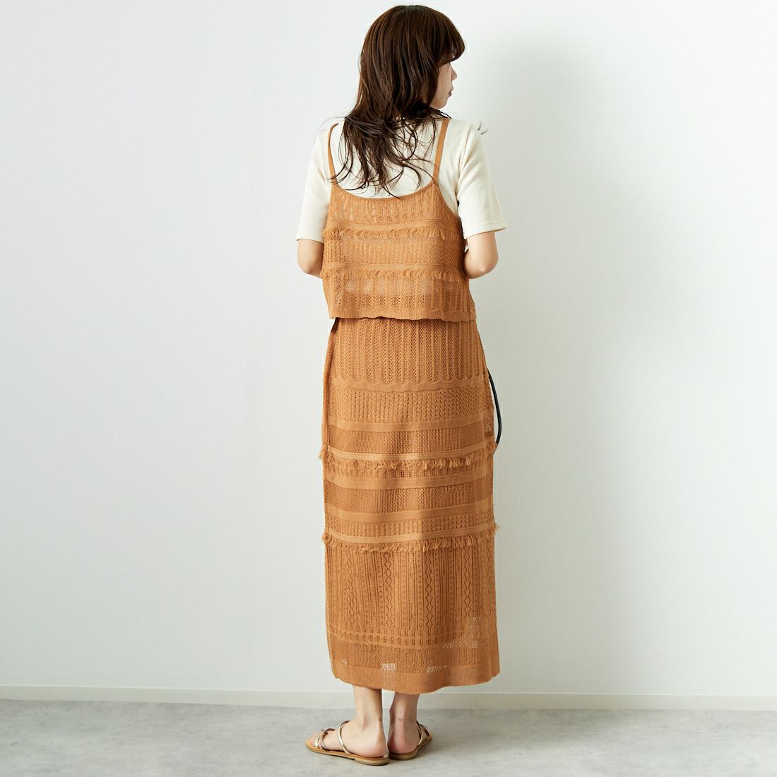 Jeans Factory Clothes [ジーンズファクトリークローズ] メッシュフリンジビスチェ [11242810] ﾓｶ &&モデル身長：167cm 着用サイズ：F&&