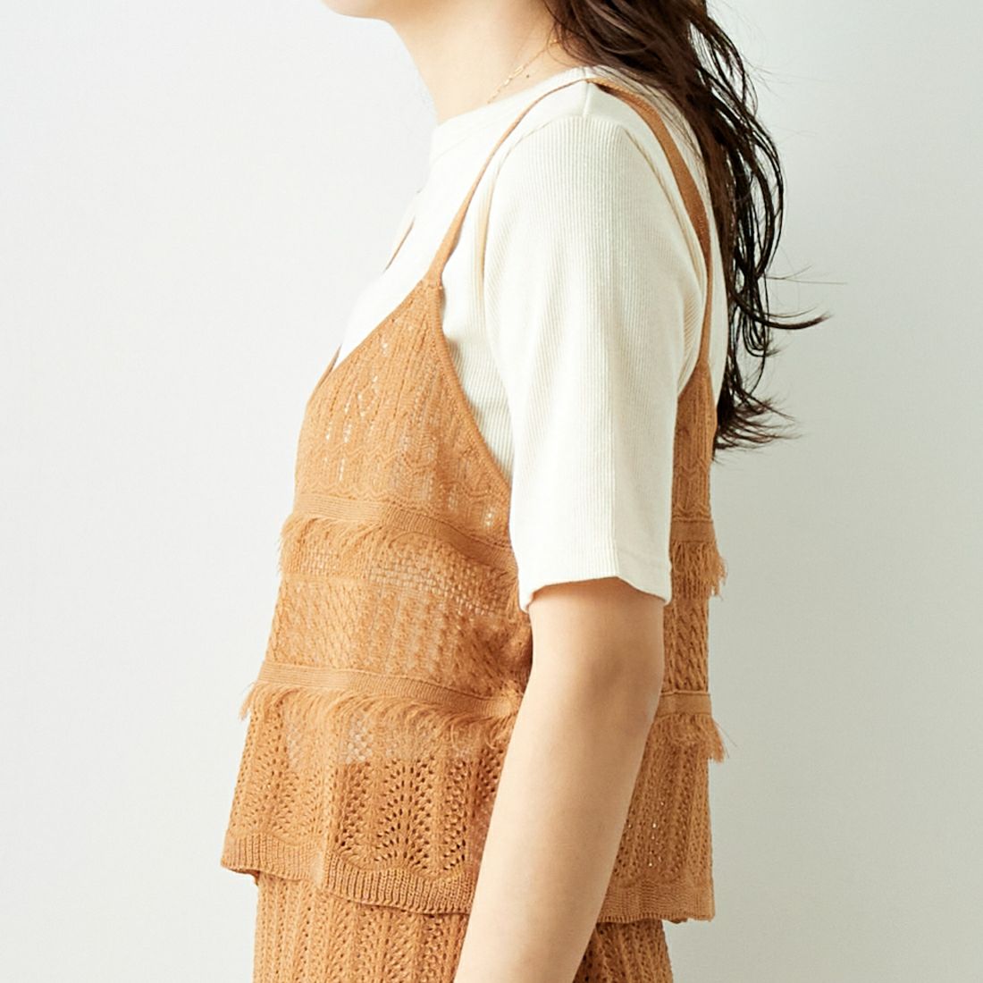 Jeans Factory Clothes [ジーンズファクトリークローズ] メッシュフリンジビスチェ [11242810] ﾓｶ &&モデル身長：167cm 着用サイズ：F&&