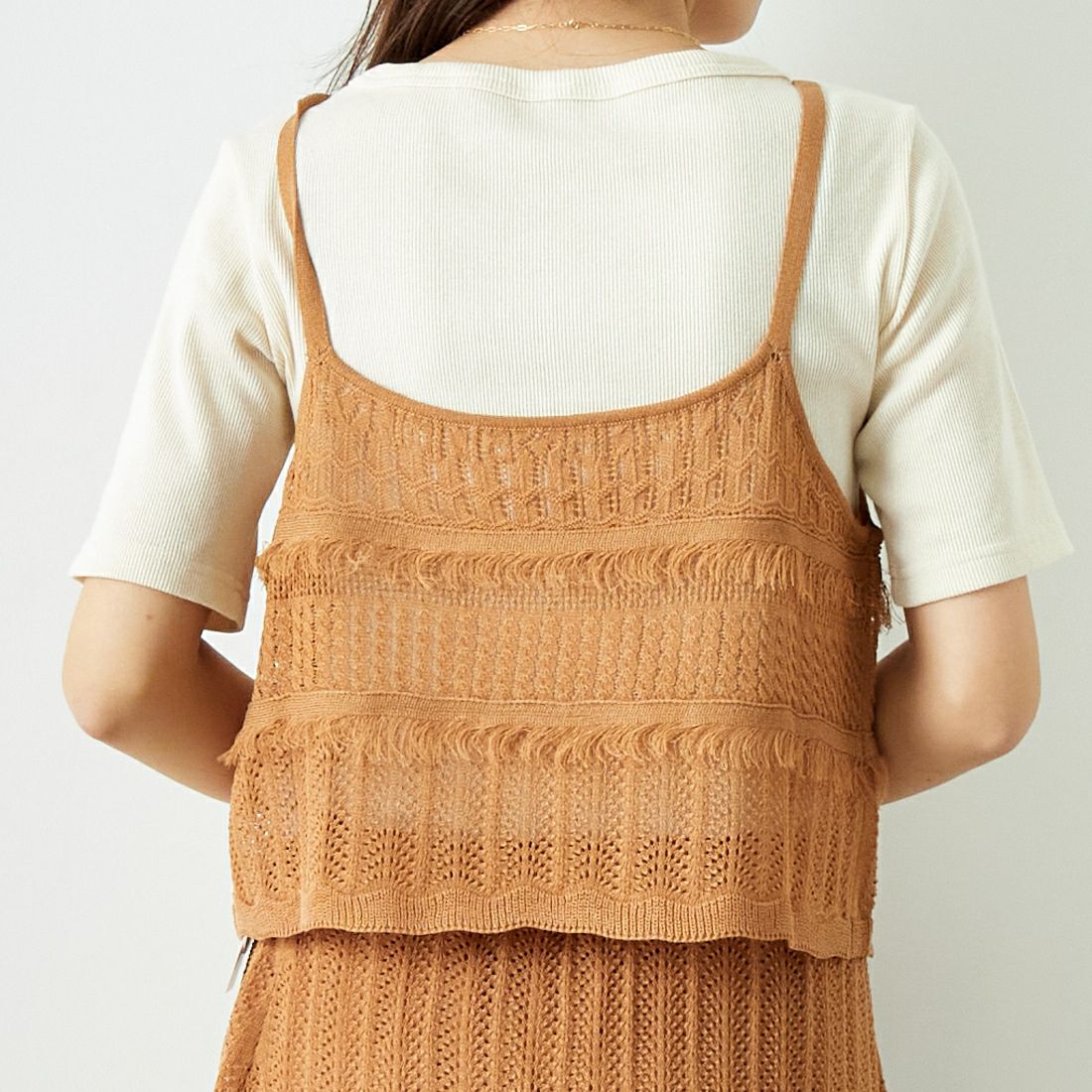 Jeans Factory Clothes [ジーンズファクトリークローズ] メッシュフリンジビスチェ [11242810] ﾓｶ &&モデル身長：167cm 着用サイズ：F&&