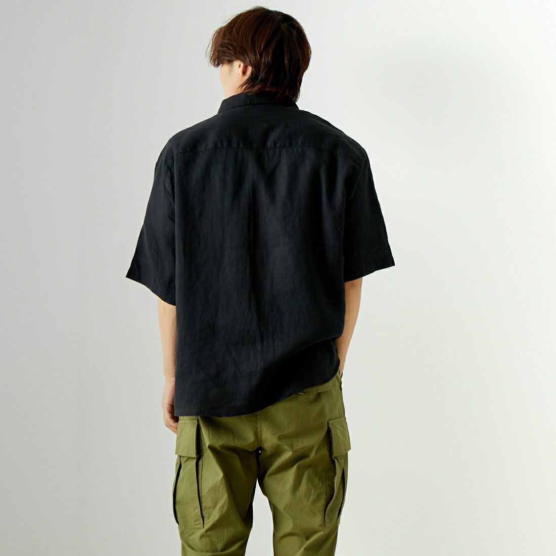 Jeans Factory Clothes [ジーンズファクトリークローズ] フレンチリネンワイドレギュラーカラーシャツ [BFP611] 840 BLACK &&モデル身長：179cm 着用サイズ：L&&