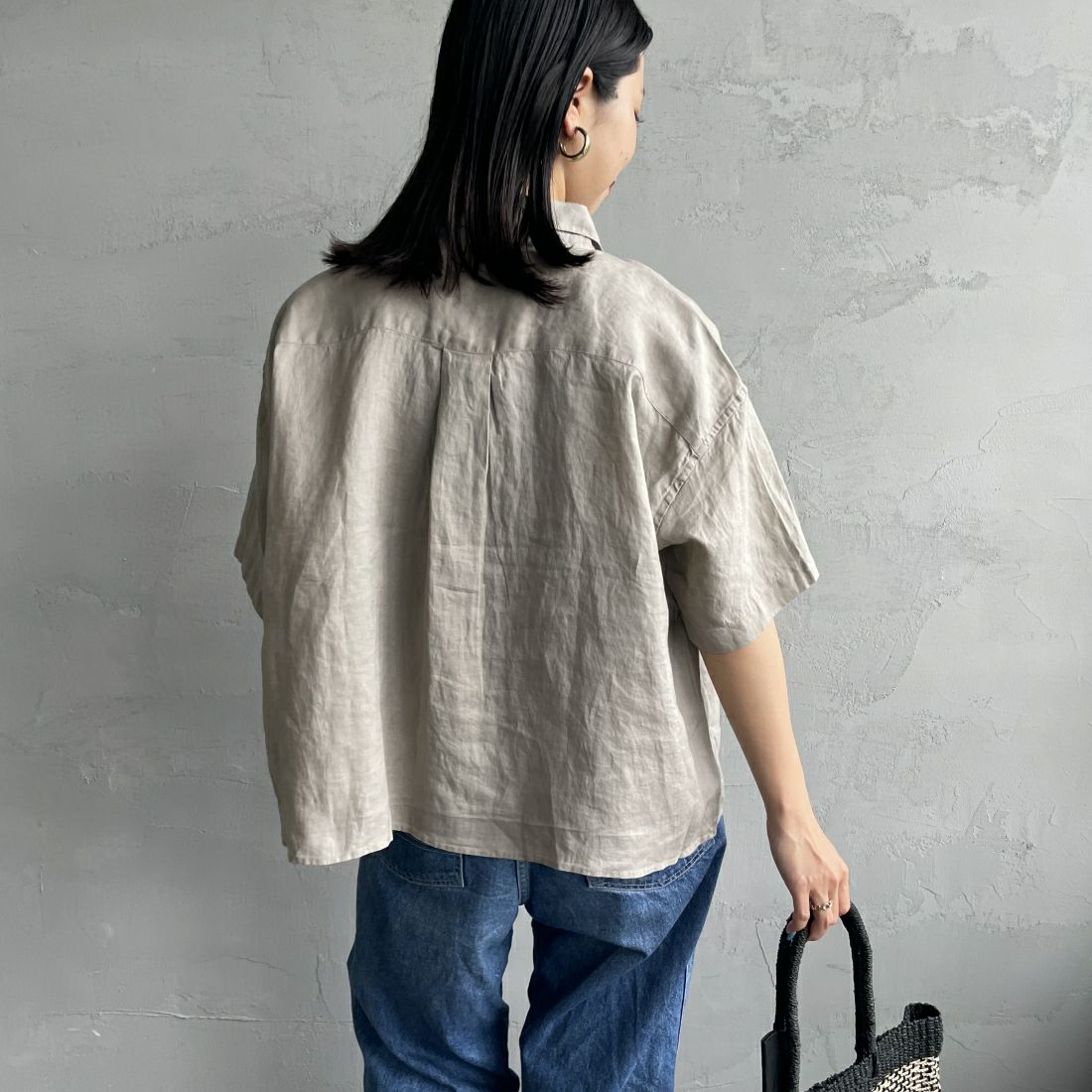 Jeans Factory Clothes [ジーンズファクトリークローズ] ワイドシルエットリネンシャツ [LFP500] 710 BEIGE &&モデル身長：163cm 着用サイズ：F&&