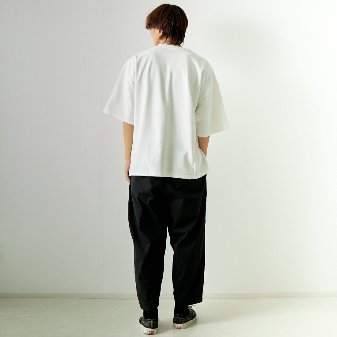 Noir Fabrik [ヌワールファブリック] 鹿の子ダメージTシャツ [NF-242-035] WHITE &&モデル身長：179cm 着用サイズ：L&&