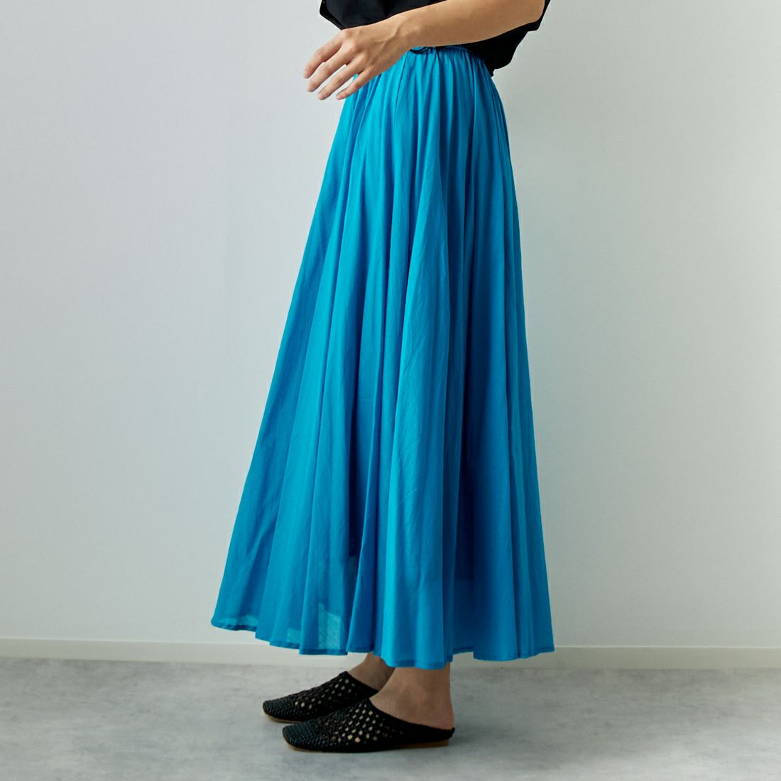 Jeans Factory Clothes [ジーンズファクトリークローズ] コットンフレアスカート [80990217] 074 ﾀｰｺ &&モデル身長：167cm 着用サイズ：F&&