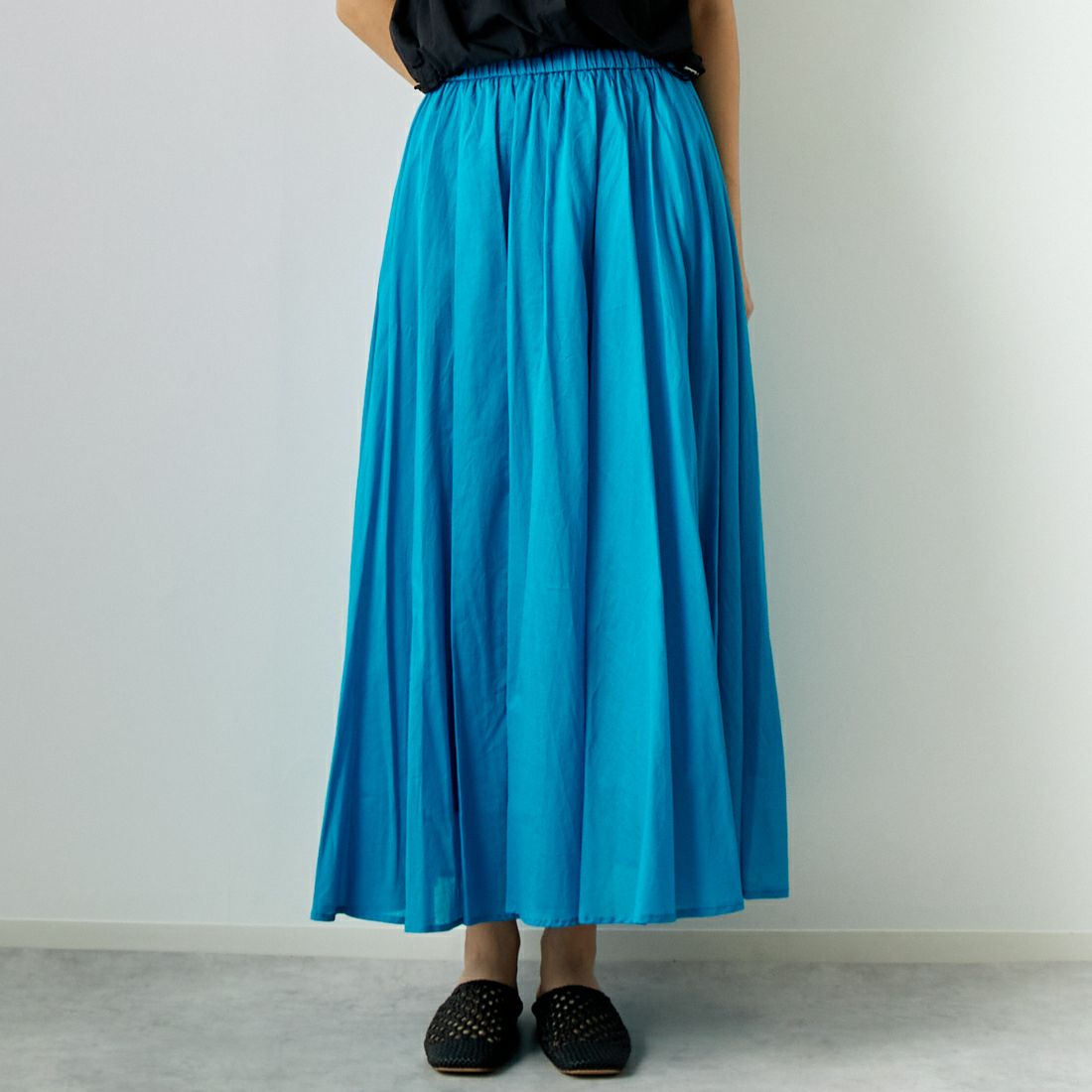 Jeans Factory Clothes [ジーンズファクトリークローズ] コットンフレアスカート [80990217] 074 ﾀｰｺ &&モデル身長：167cm 着用サイズ：F&&