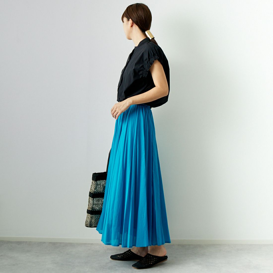 Jeans Factory Clothes [ジーンズファクトリークローズ] コットンフレアスカート [80990217] 074 ﾀｰｺ &&モデル身長：167cm 着用サイズ：F&&