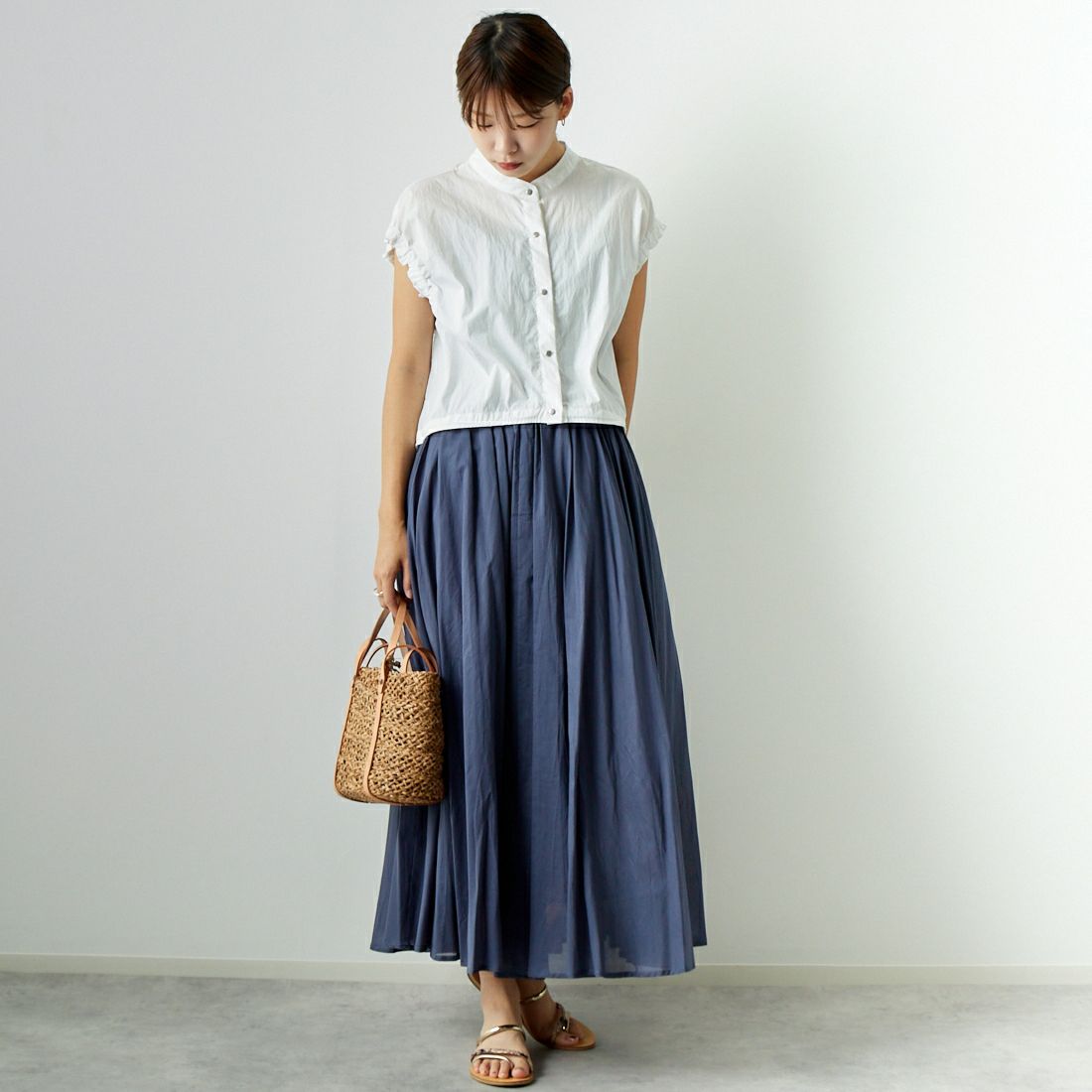 Jeans Factory Clothes [ジーンズファクトリークローズ] コットンフレアスカート [80990217] 071 ﾌﾞﾙｰｸﾞ &&モデル身長：167cm 着用サイズ：F&&
