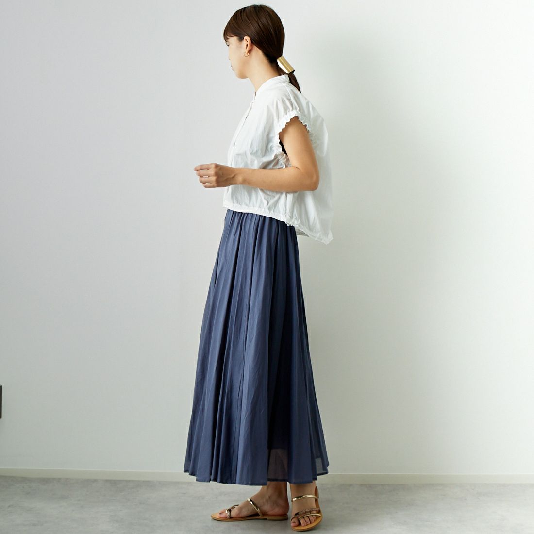 Jeans Factory Clothes [ジーンズファクトリークローズ] コットンフレアスカート [80990217] 071 ﾌﾞﾙｰｸﾞ &&モデル身長：167cm 着用サイズ：F&&