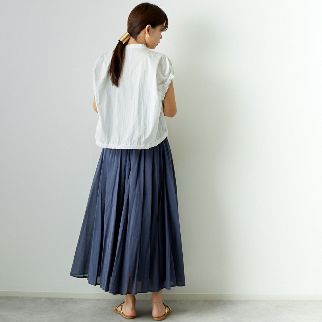 Jeans Factory Clothes [ジーンズファクトリークローズ] コットンフレアスカート [80990217] 071 ﾌﾞﾙｰｸﾞ &&モデル身長：167cm 着用サイズ：F&&