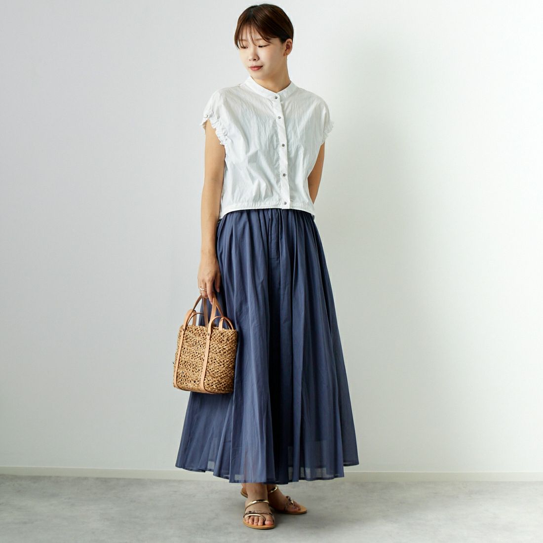 Jeans Factory Clothes [ジーンズファクトリークローズ] コットンフレアスカート [80990217] 071 ﾌﾞﾙｰｸﾞ &&モデル身長：167cm 着用サイズ：F&&