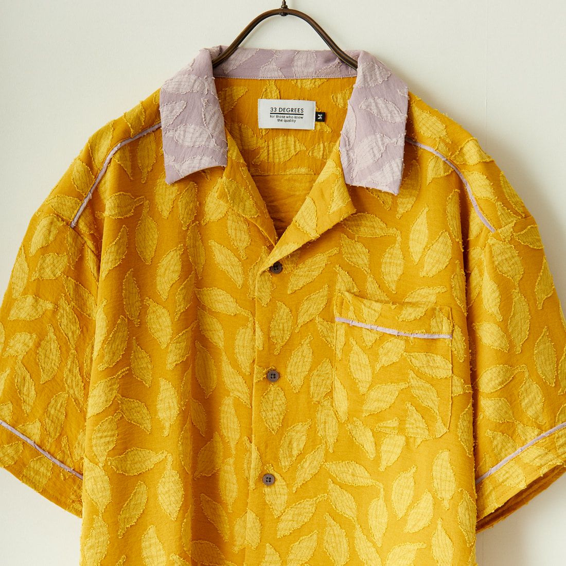 33Degrees [サーティースリーディグリーズ] シアーレースジャガードリーフ柄シャツ [24A-15091JF] MUSTARD