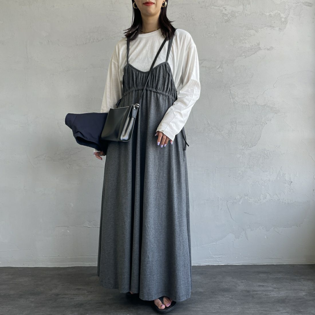 By/m [バイエム] マルチWAY ギャザーキャミカットワンピース [24122007] 07 GRAY &&モデル身長：163cm 着用サイズ：F&&