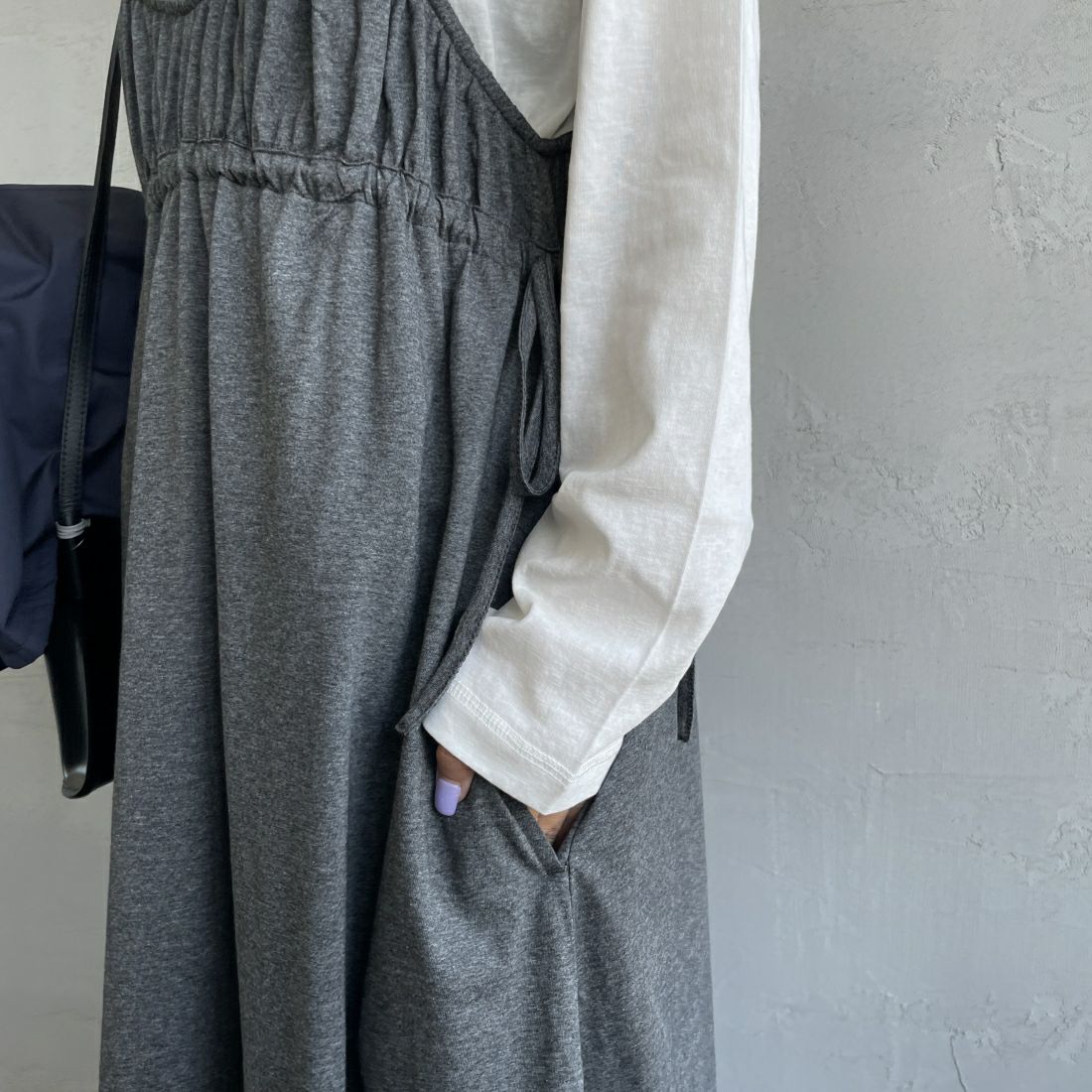 By/m [バイエム] マルチWAY ギャザーキャミカットワンピース [24122007] 07 GRAY &&モデル身長：163cm 着用サイズ：F&&