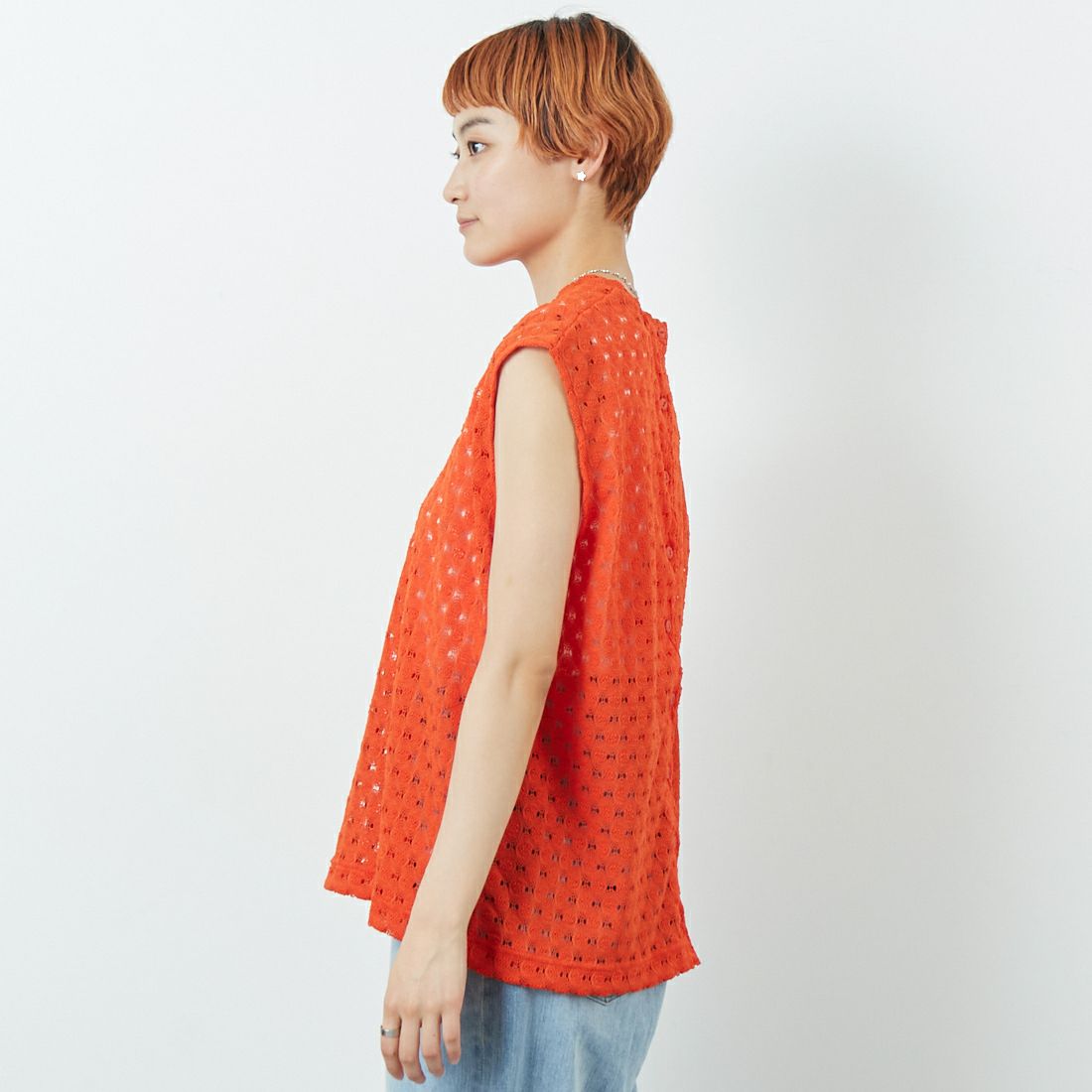 MEYAME [メヤメ] レーススリーブレスプルオーバー [MEY-1865] ORANGE &&モデル身長：160cm 着用サイズ：F&&
