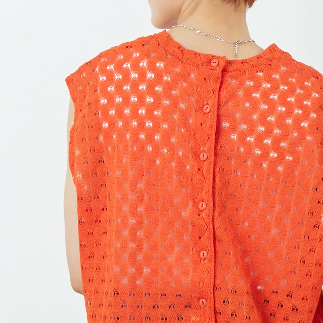 MEYAME [メヤメ] レーススリーブレスプルオーバー [MEY-1865] ORANGE &&モデル身長：160cm 着用サイズ：F&&