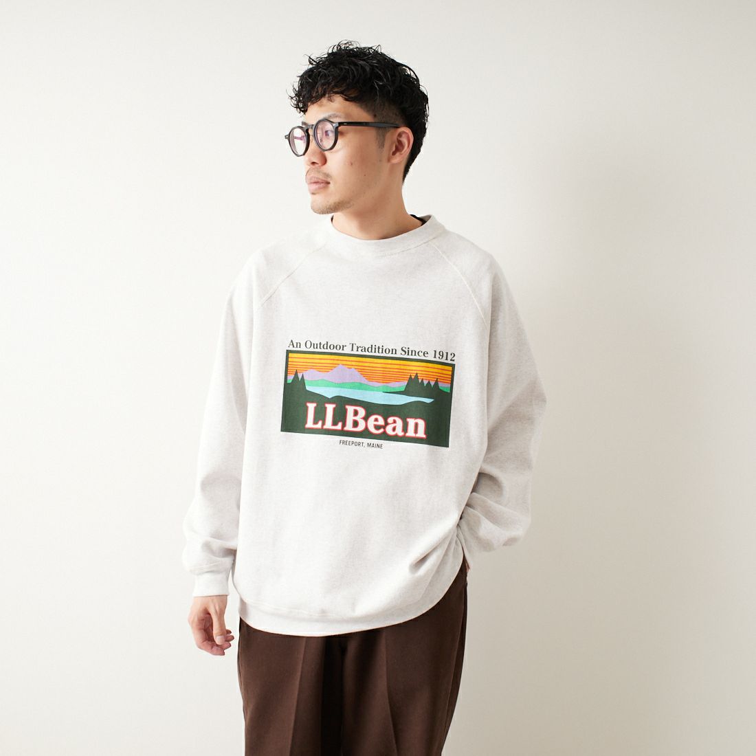 L.L.BEAN [エルエルビーン] PORTAGE クルーネックスウェット [4475-7046] 19 BIRCH &&モデル身長：168cm 着用サイズ：L&&