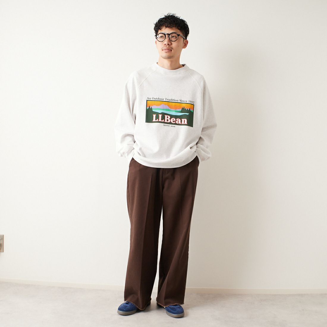 L.L.BEAN [エルエルビーン] PORTAGE クルーネックスウェット [4475-7046] 19 BIRCH &&モデル身長：168cm 着用サイズ：L&&