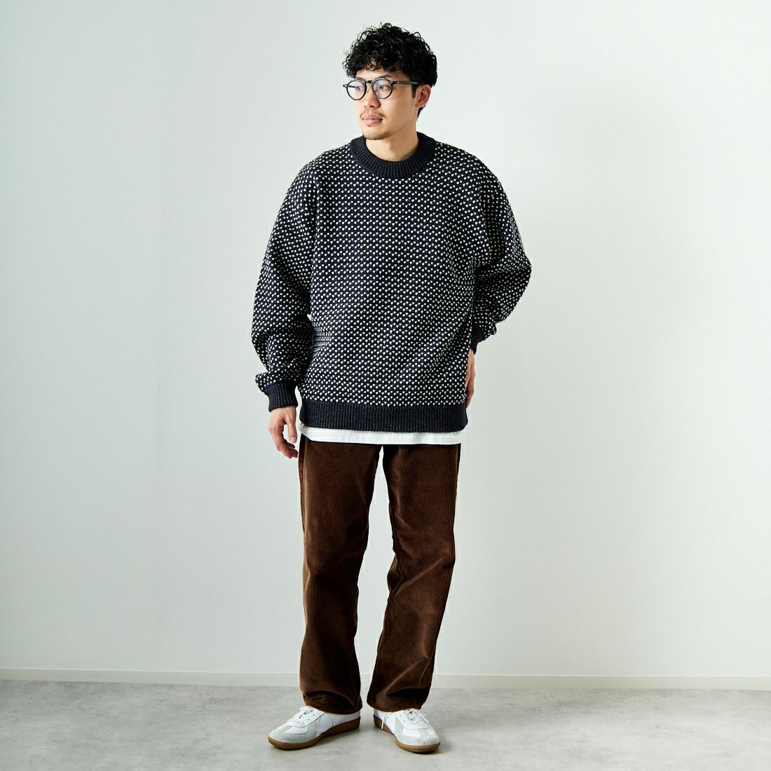 L.L.BEAN [エルエルビーン] Wayne バーズアイセーター [4575-8040] 92 CH/NT/P &&モデル身長：168cm 着用サイズ：L&&