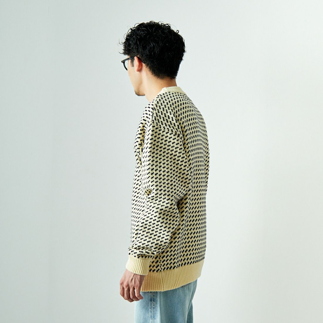 L.L.BEAN [エルエルビーン] Wayne バーズアイセーター [4575-8040] 91 NAT/NVY &&モデル身長：168cm 着用サイズ：M&&