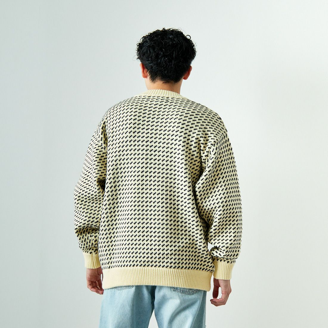 L.L.BEAN [エルエルビーン] Wayne バーズアイセーター [4575-8040] 91 NAT/NVY &&モデル身長：168cm 着用サイズ：M&&