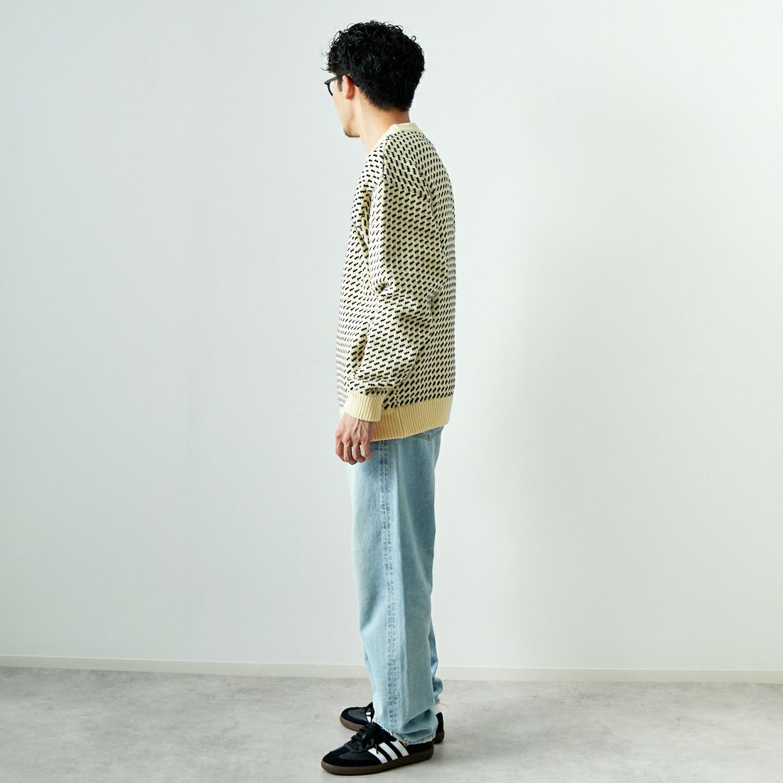 L.L.BEAN [エルエルビーン] Wayne バーズアイセーター [4575-8040] 91 NAT/NVY &&モデル身長：168cm 着用サイズ：M&&