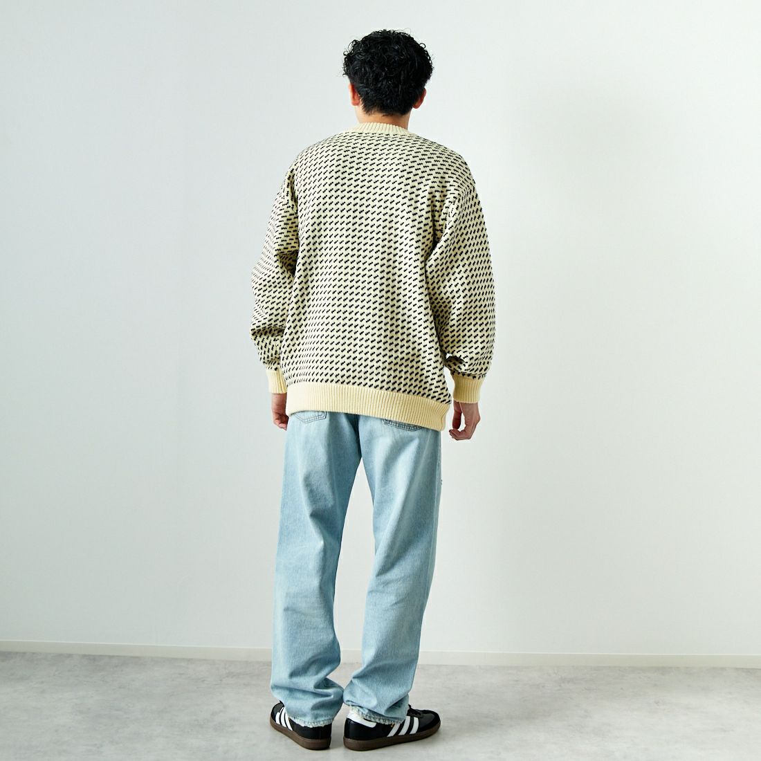 L.L.BEAN [エルエルビーン] Wayne バーズアイセーター [4575-8040] 91 NAT/NVY &&モデル身長：168cm 着用サイズ：M&&