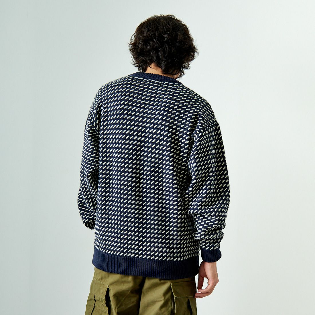 L.L.BEAN [エルエルビーン] Wayne バーズアイセーター [4575-8040] 90 NVY/NAT &&モデル身長：173cm 着用サイズ：L&&