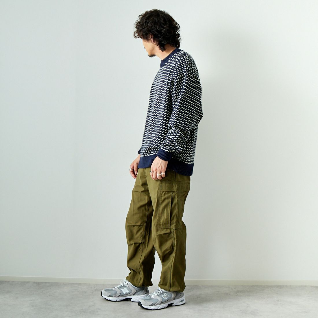 L.L.BEAN [エルエルビーン] Wayne バーズアイセーター [4575-8040] 90 NVY/NAT &&モデル身長：173cm 着用サイズ：L&&