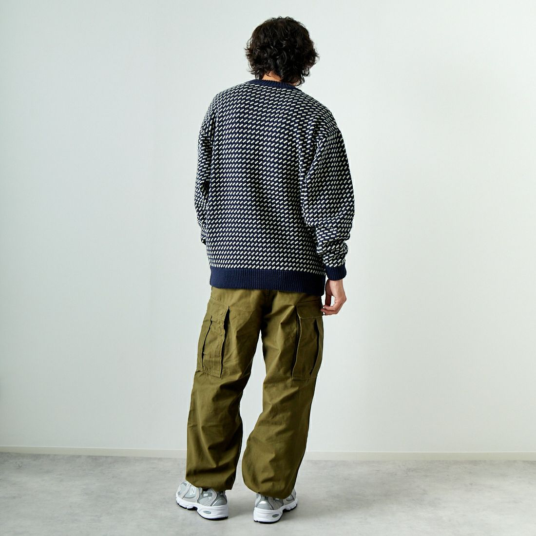 L.L.BEAN [エルエルビーン] Wayne バーズアイセーター [4575-8040] 90 NVY/NAT &&モデル身長：173cm 着用サイズ：L&&