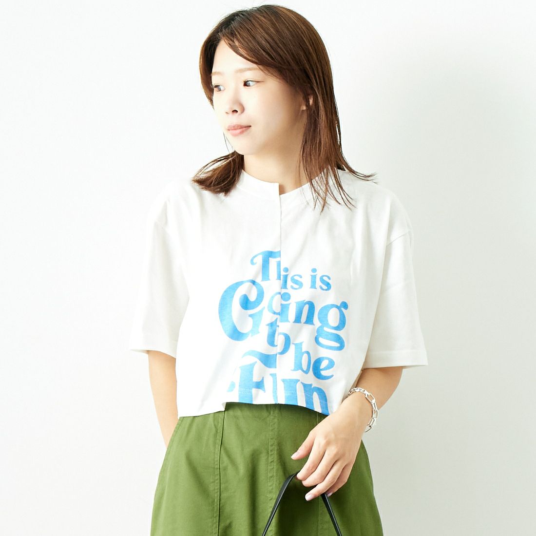 SCREEN STARS [スクリーンスターズ] 別注 リメイクプリントTシャツ [2422-RMPTIN-JF] WHITE &&モデル身長：167cm 着用サイズ：F&&