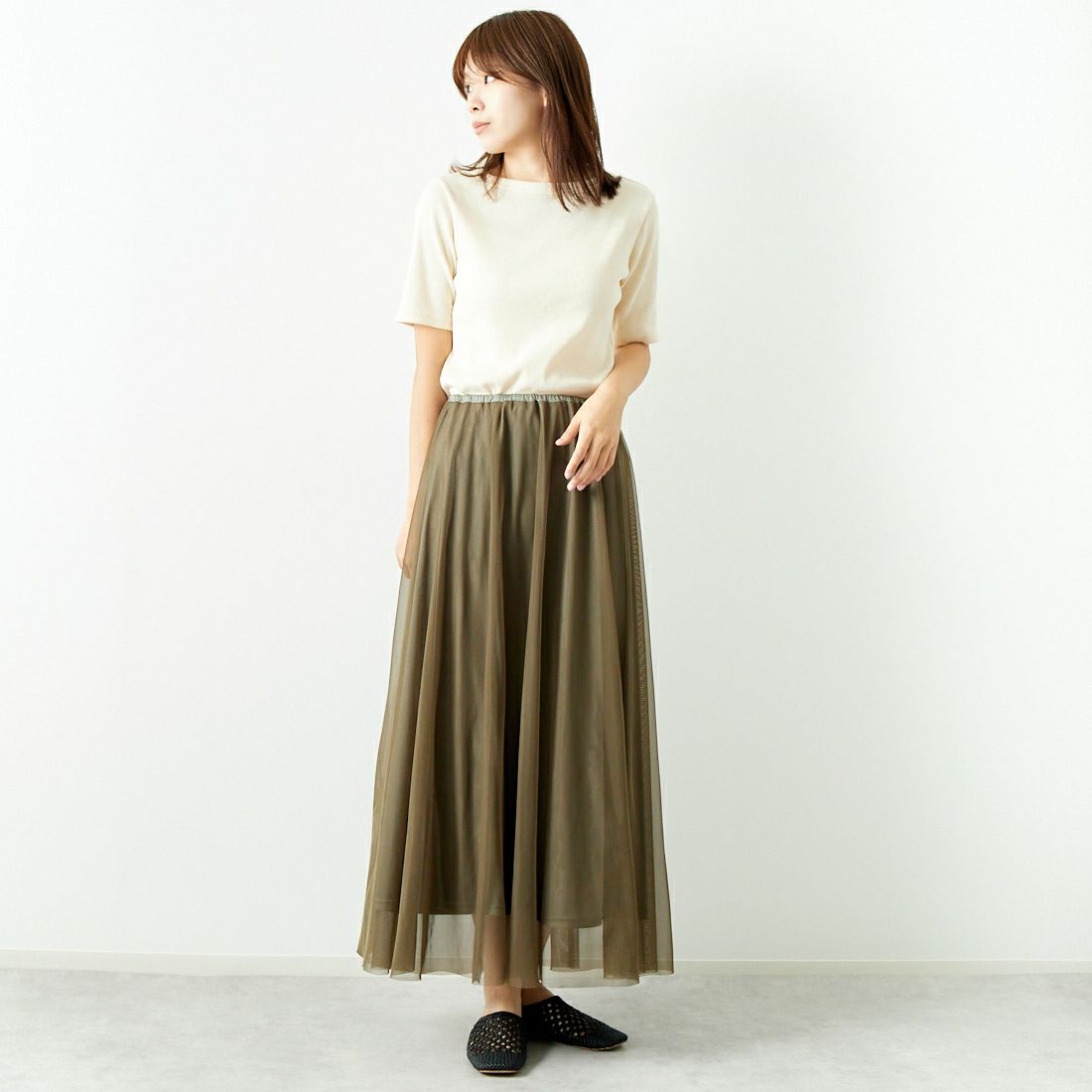CHIGNON [シニヨン] チュールサーキュラースカート [2643-484KK] KHAKI &&モデル身長：167cm 着用サイズ：F&&